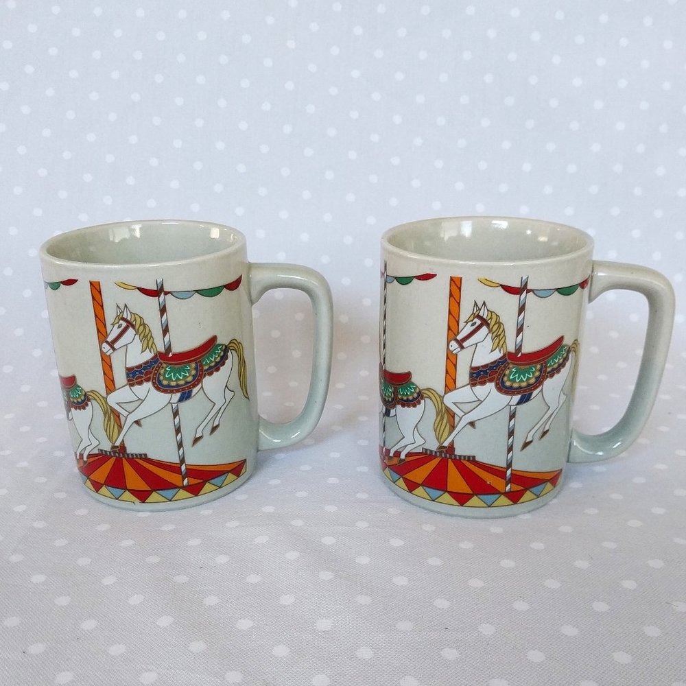 Otagiri Japan Vintage Carousel Horses Ceramic Mugs  (pair of 2)